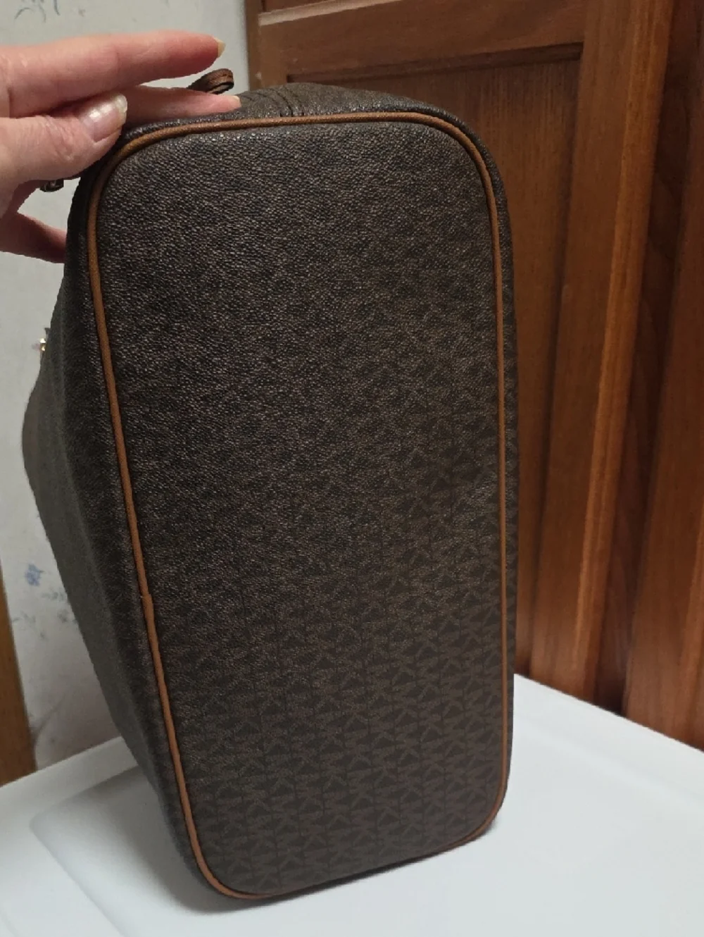 Michael Kors Brown Jet SetTote with Tan Trim and Gold Hardware